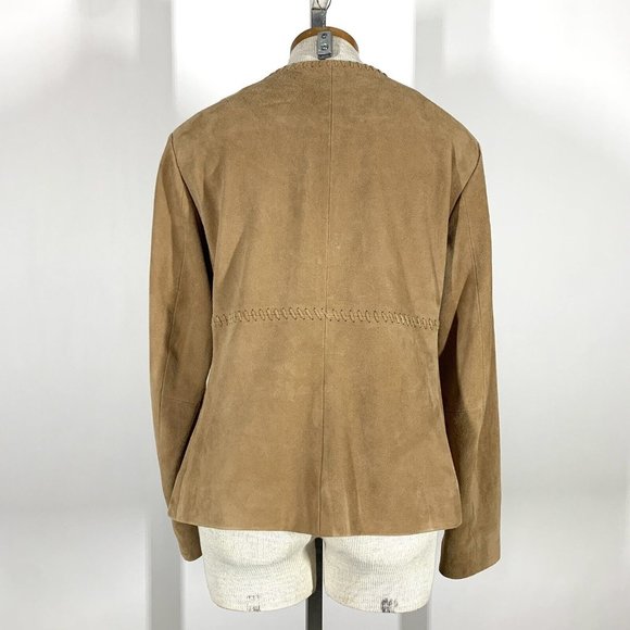 Michael Kors Tan Suede Leather Jacket Women’s Sz L Fringe - Picture 7 of 11